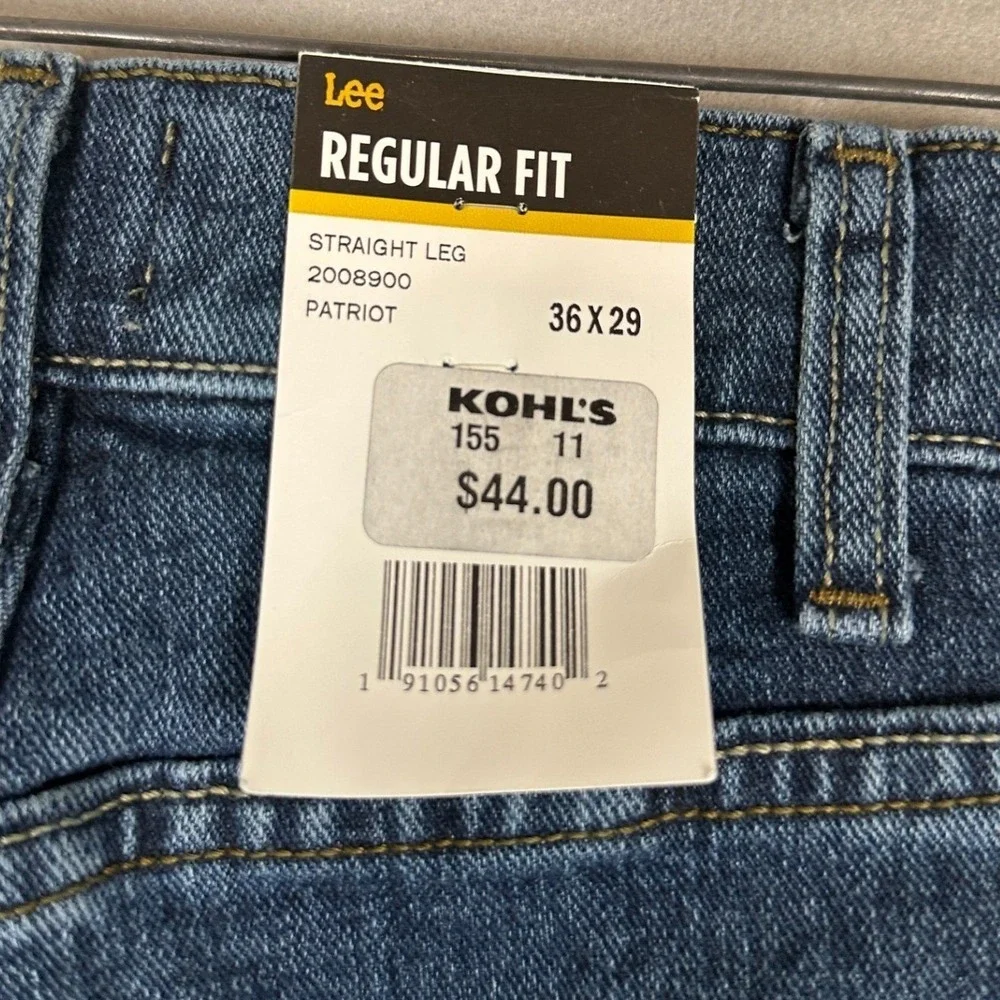 NEW Lee Jeans Mens 36X29 Patriot Blue Regular Fit Straight Leg Stretch Denim